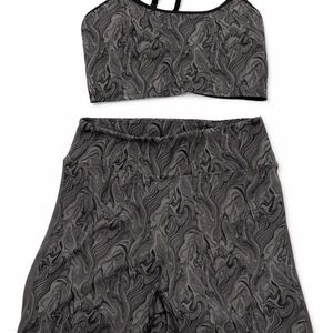 PINK Victoria's Secret Charcoal Marble Print Sports Bra & Leggings Set